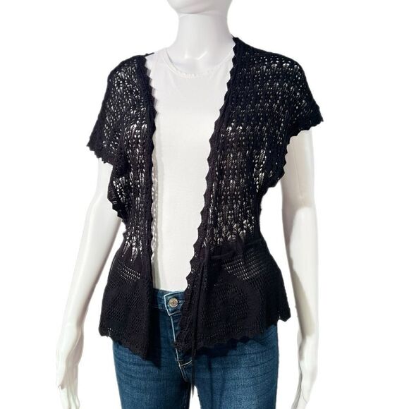 Crochet Knit Drop Waist Drawstring Cardigan - Picture 9 of 11